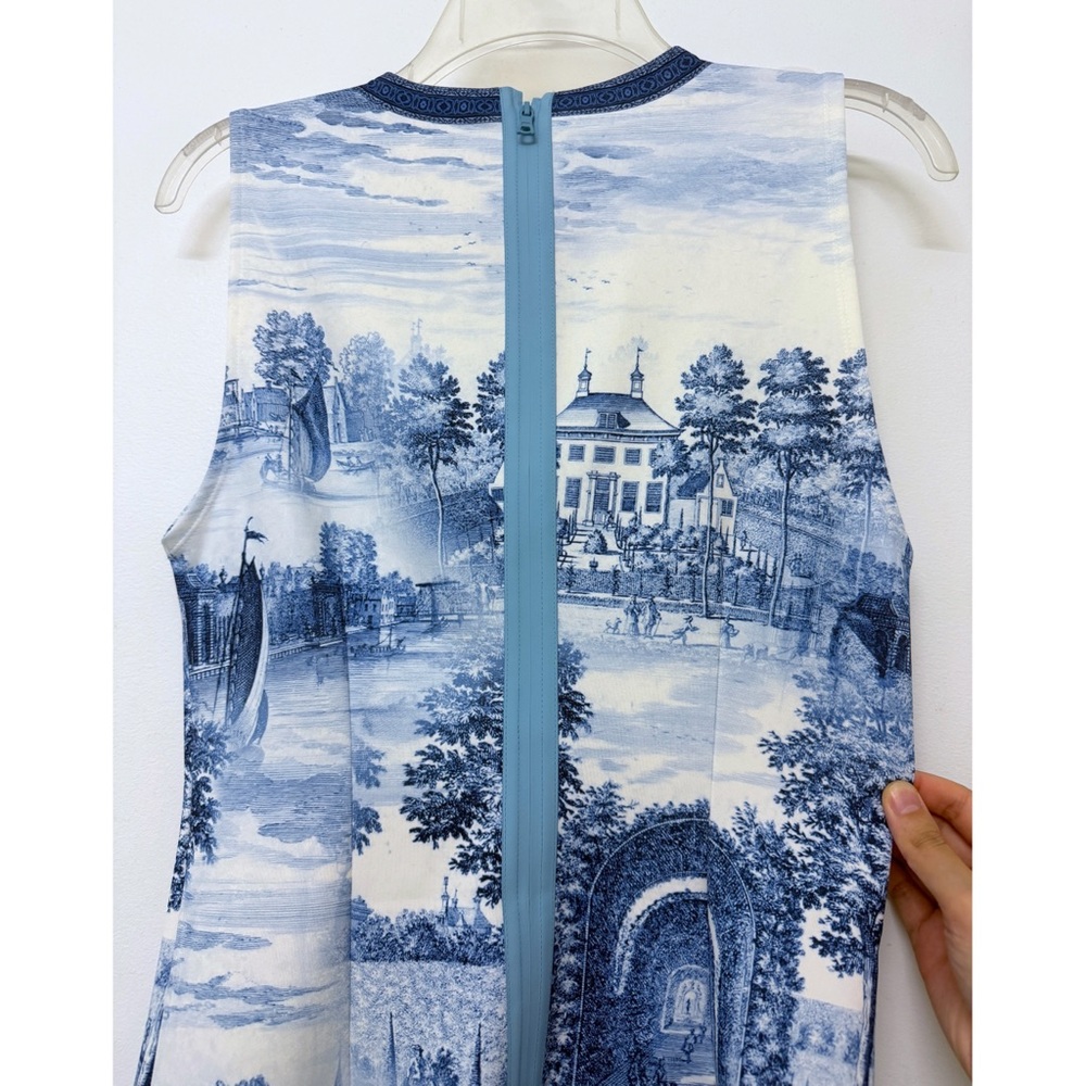 Alice + Olivia Wynell Chateau A Line Mini Dress Blue Toile De Jouy Floral 6 - Picture 11 of 16